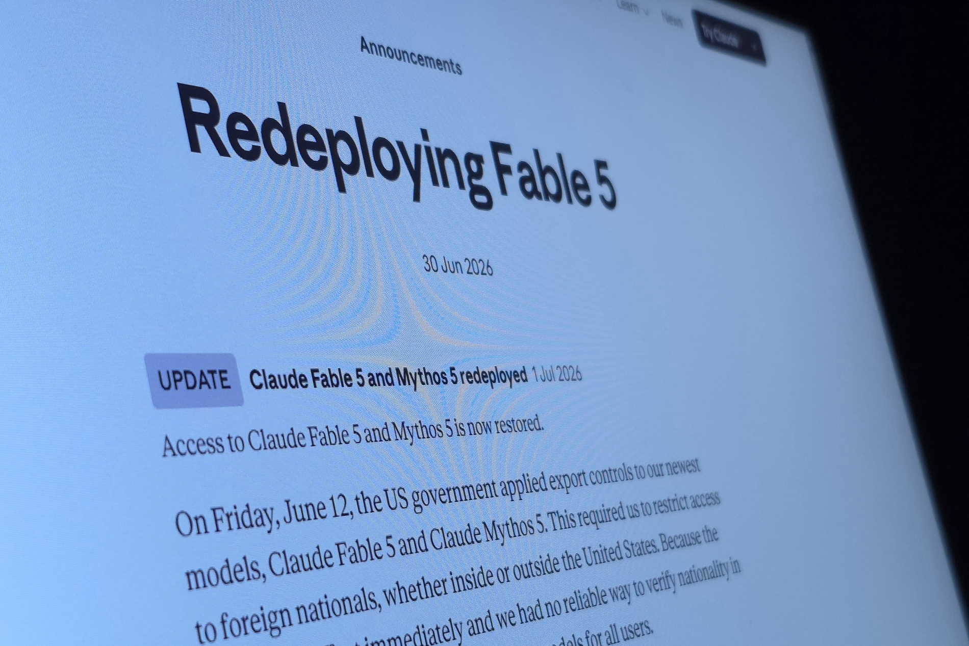 Anthropic Restores Fable 5 and Mythos 5 After U.S. Removes Export Restrictions